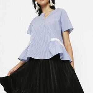 Cottonink women blouse top strip blue white size XS